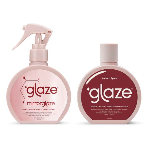 Glaze Auburn Spice Color Conditioning Gloss and Mirror Shine Spray Bundle - For Light-Medium Brown & Natural Red Hair
