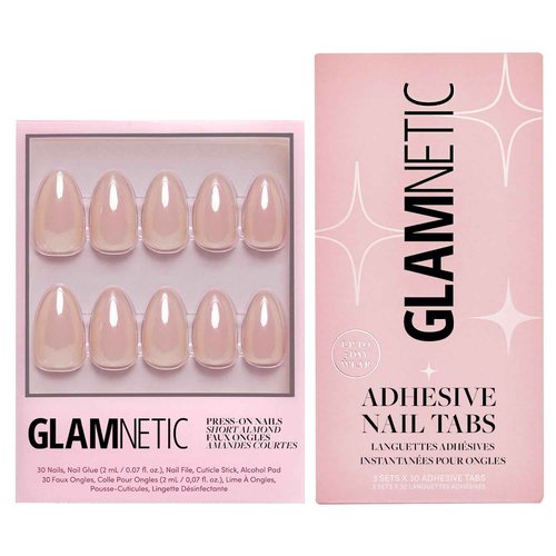 Glamnetic Press-On Nails & Adhesive Nail Tabs - Los Angeles | Blush Nude Pink Short Almond Nails in Glazed Finish | 15 Sizes - 30 Nail Kit with Adhesive Tabs
