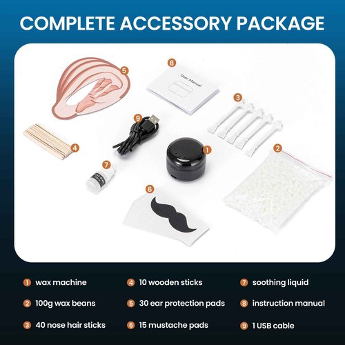 AUZEAL Nose Wax Kit Men, Ear Hair Removal For Men, Ear Hair Waxing Kit with 100 g Wax, 40 Nose Sticks, 20 Times Use, Usb Rapid Heating, Constant Temperature, Painless, Black