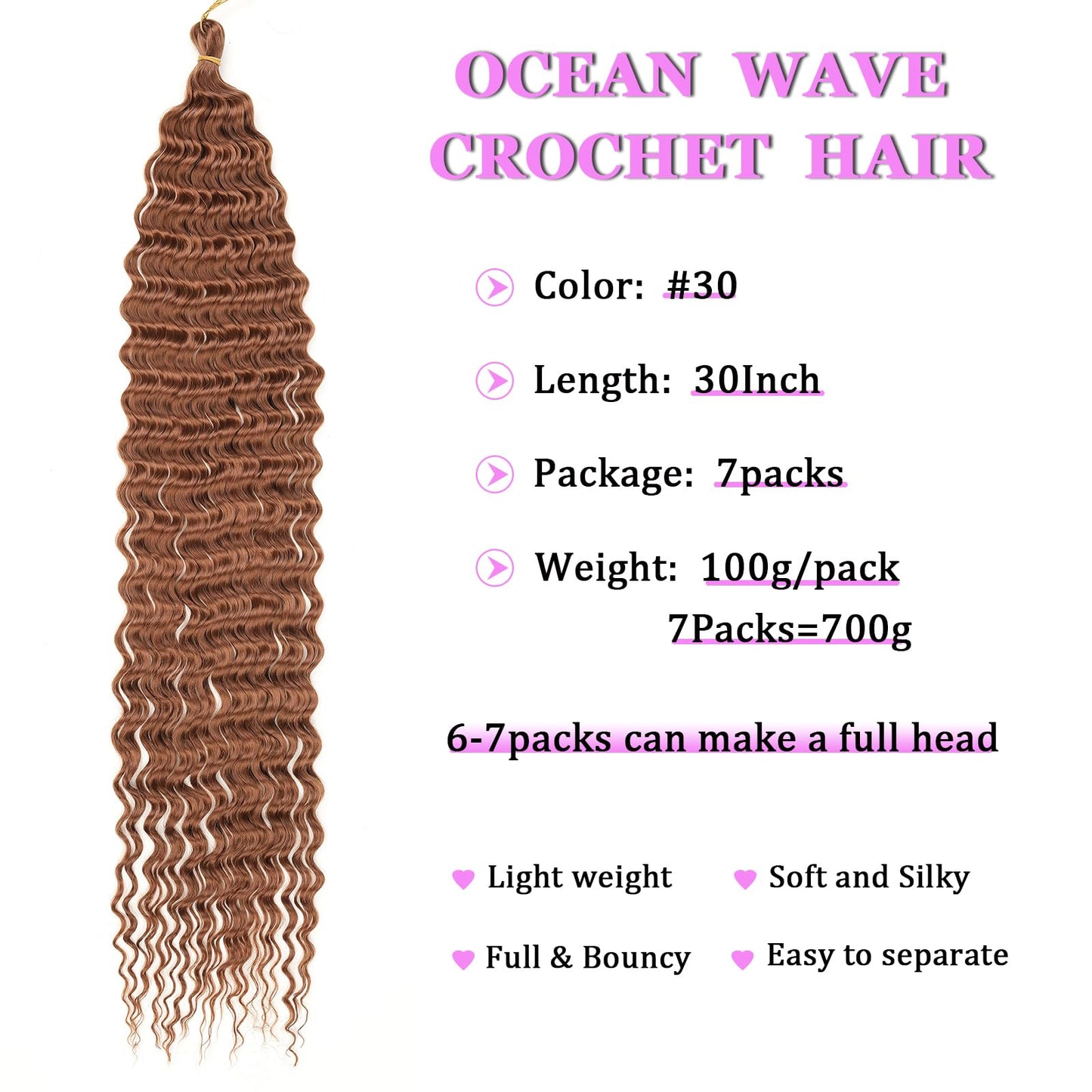 ZRQ 30 Inch Brown Ocean Wave Crochet Hair Extensions 7 Packs Deep Wave Crochet Synthetic Hair Long Curly Wavy Deep Twist Crochet Braiding Hair For Black Women #30