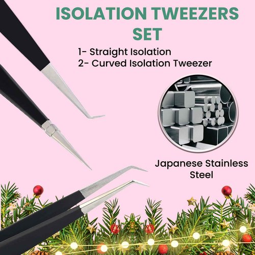 My Lash Tools - Fiber Tip Lash Tweezers for Eyelash Extensions Professional SET OF 4 Isolation, Curved & Volume Lash Tweezers set Japanese Steel Lash Supply (Matte Black)