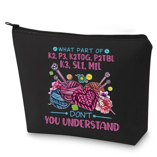 WZMPA Funny Knitting Cosmetic Bag Yarn Collector Gift What Part Don't You Understand Makeup Zipper Pouch Bag Knitter Merchandise (Don't Understan BL)