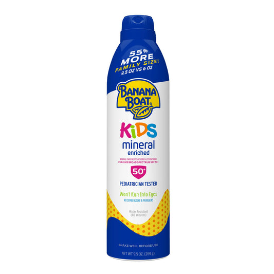 Banana Boat Kids Mineral Enriched, Broad Spectrum Sunscreen, SPF 50+, Pack of 1, 9.5 oz.