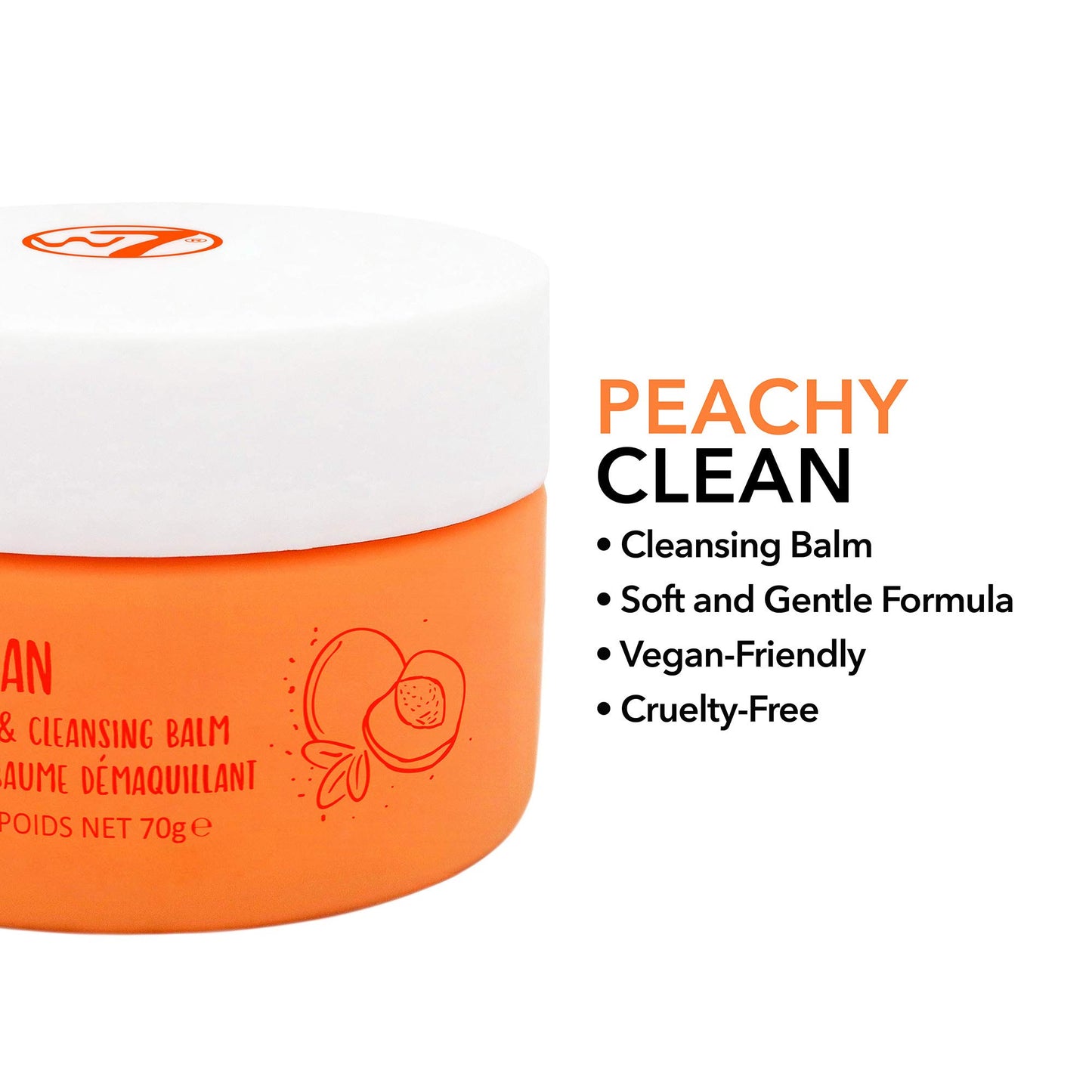 W7 Peachy Clean Face Cleansing Balm - Makeup Remover Melt With Fruit Juice - Clean Oil Free Skin