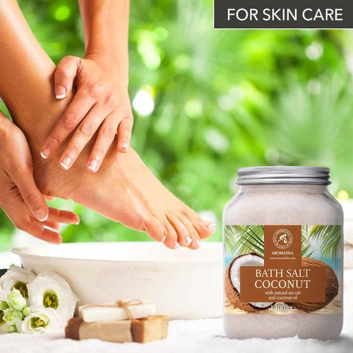 Bath Sea Salt Coconut 46 Oz (1300g) - Coconut oil for Bath Soak - Natural Sea Salt - Body Care - Beauty - Wellness - Relaxation - Aromatherapy Bath Salts - Exotic Scent