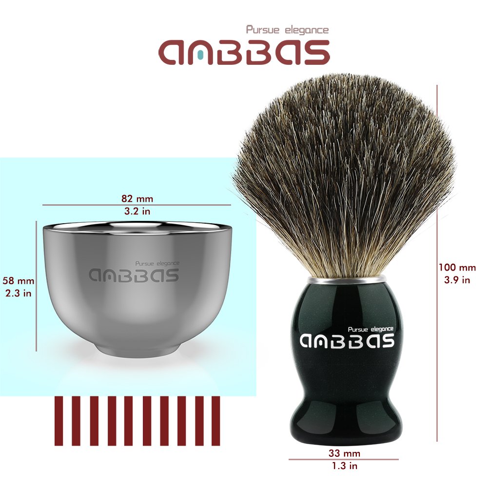 Anbbas Pure Badger Hair Shaving Brush and Bowl with Black ABS Wall Mounted Holders for Soap Bowl and Brush 4IN1 Shaving Set for Men Close Shave