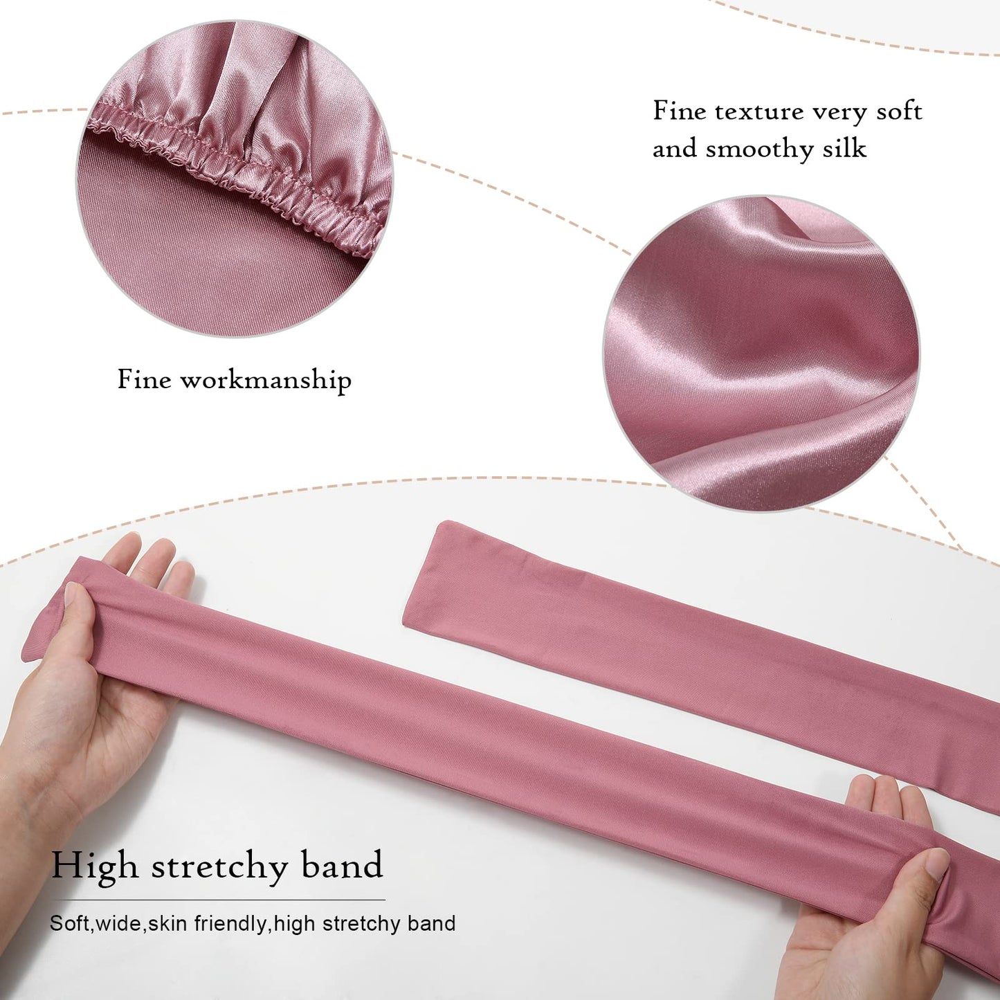 AWAYTR Long Satin Bonnet for Braids - Elastic Silk Hair Bonnets for Sleeping Night Cap Stretchy Tie Band for Women（Rose Gold）