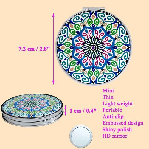 Beaufy Compact Mirror Bulk Handheld - Pocket Purse Travel Makeup Mirrors Round Folding Portable Dual Sided 2X Magnification- Mandala Designs Gift for Girls Women - Pack of 6