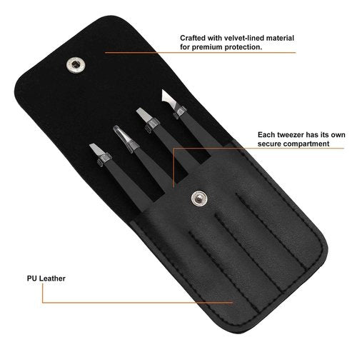 Glory 4 Pcs Precision Eyebrow Tweezers Set Professional Stainless Steel Brow Tweezers for Eyebrows, Ingrown Hair & Facial Use with American-Inspired Design