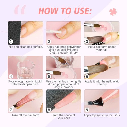 SAVILAND Acrylic Nail Kit: Big Capacity Acrylic Liquid 120ml and 30g Clear Pink White Powder Set with 5 Sizes Brushes for Beginner Nail Kit for Full Professional Nail Art Designs Home DIY Salon Gift