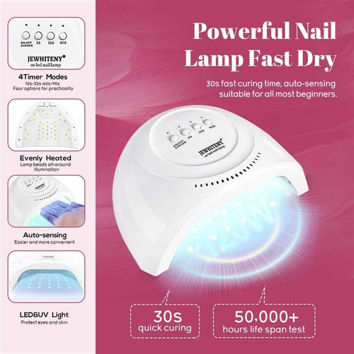 JEWHITENY 45PCS Gel Nail Polish Kit with U V Light LED Nail Lamp And 2 Bottle of 10ML Top Coat Base Coat