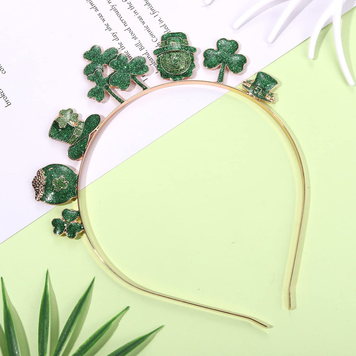 St.Patricks Day Headband Green Lucky Charm Hairband for Irish Parade Hair Hoop Accessories