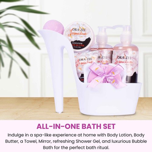 Luxury Spa Gifts for Women – 8 Pc Jasmine Scented Bath and Body Set with Bubble Bath, Lotion & More – Luxury Self Care Kit for Wife, Mom, Girlfriend, Christmas & Birthday Gifts for Women by Draizee