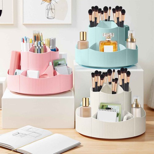 DASITON 360° Rotating Makeup Brush Holder Organizer,Large Capacity Makeup Organizer Countertop,11 Slots Makeup Brush Holder,Cosmetic Organizer,Cosmetic Display Cases for Vanity,Desktop,Bathroom(White)