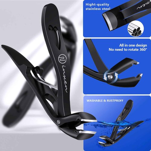 Toenail Clippers for Thick Nails for Seniors| INXEN Ergonomic Heavy Duty Angled Head Nail Clippers with Catcher | Premium Steel Wide Opening Fingernail Clippers Nail Cutter for Men & Women