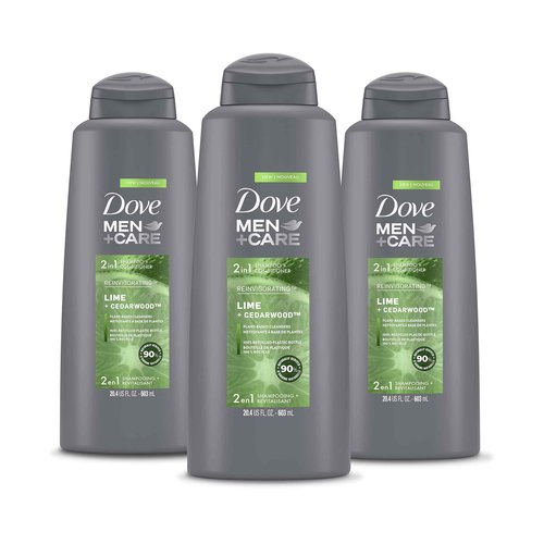 DOVE MEN + CARE 2 in 1 Shampoo and Conditioner For Healthy-Looking Hair Lime + Cedarwood Naturally Derived Plant Based Cleansers 20.4 oz 3 Count