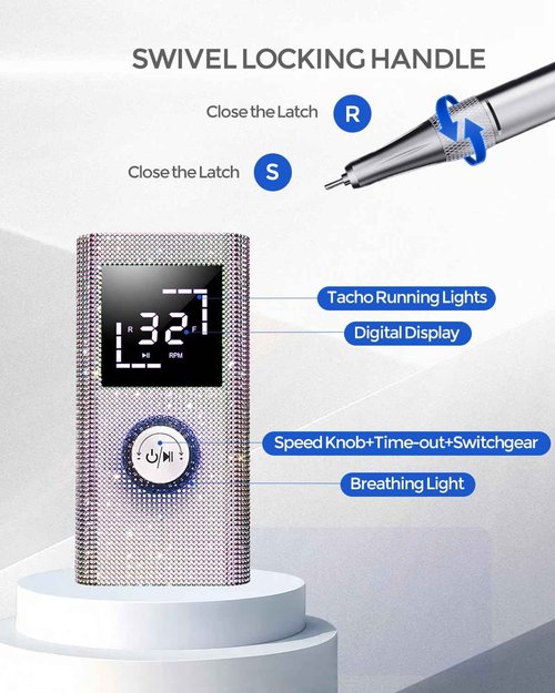 45000RPM Diamond Electric Nail File, Professional Cordless Drill Nails with 6 Bits & LED Screen, 8 Hours Use, Stepless Speed for Acrylic/Gel Nails, Salon & Home Manicure Kit