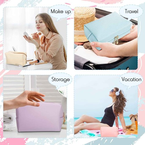 Jexine 9 Pcs Makeup Bag Leather Zipper Cosmetic Bag Preppy Water Resistant Versatile Makeup Pouch Travel Cosmetic Organizer Portable Toiletry Pouch Daily Beauty Storage for Women Girls Gift