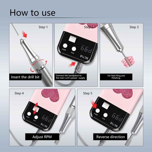 45000 RPM Professional Cordless Nail Drill – Rechargeable Electric Nail File Kit with LCD Display, 6 Nail Bits, High Torque & Low Noise – Portable E File for Acrylic & Gel Nails, Manicure & Pedicure