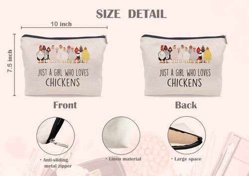 Lacosu Just A Girl Who Loves Chickens Cute Cartoon Chicken Hen Makeup Bag Make up Cosmetic Bag Small Zipper Pouch,Birthday Gifts for Chicken Lovers Farm Girls Women