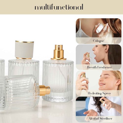 ZHENGYAOYANG 1 Pack Empty Perfume Spray Bottles, 50ML Ribbed Glass Atomizer Spray Bottle for Men and Women, Travel Refillable Perfume Atomizer for Sample Dispenser and Home Decor, White Cap