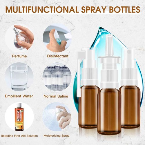 YAKESD Nasal Spray Bottle, 3 Pcs 30ML/1oz Glass Amber Refillable Fine Mist Sprayers Atomizers, Small Empty Nasal Sprayer with Oils Spray Tops, Oral/Swivel Sprayers, Funnels and Labels