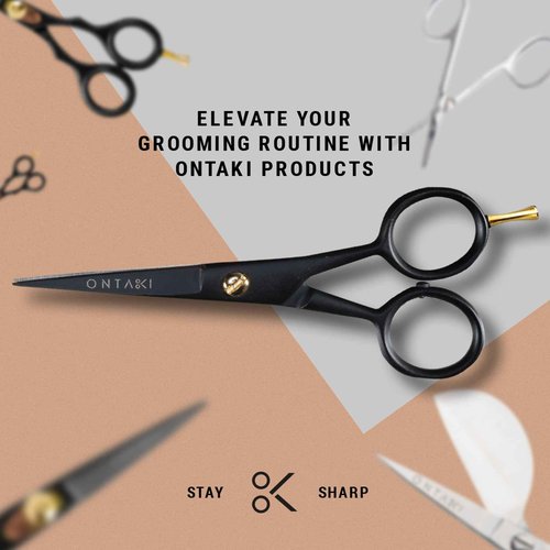 Ontaki Professional Beard Scissors for Men - 5 in Hand-Forged Black 410C German Steel - Includes 2 Combs & PU Pouch - Beard & Mustache Grooming Kit