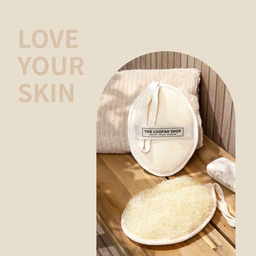 The Loofah Shop Bath Loofah Sponge, Exfoliating Body Scrubber, Shower Luffa for Men, Women and Kids Made of Eco-Friendly Natural Egyptian Loofah with Cotton Travel Pouch, 7" x 5.25" (2pack 4pcs)