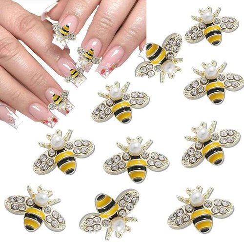 COOSLIM 10Pcs Gold Bee Nail Art Charms, 3D Gold Alloy Bees Jewelry Charm for Nails, DIY Design Cute Kawaii Nail Crystal Rhinestone Decoration Nail Art Supplies Accessories for Women and Girls 1