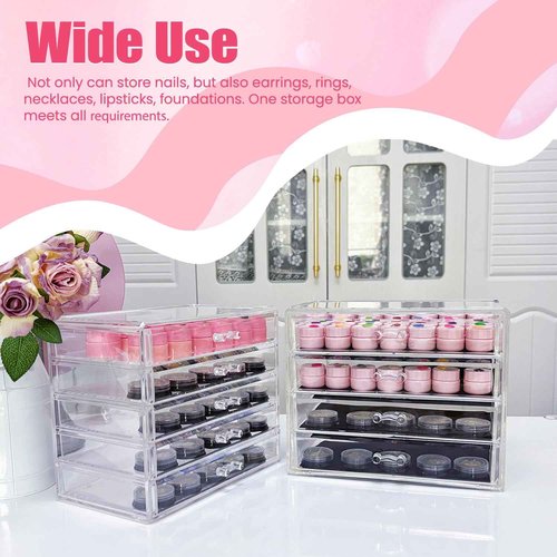 Guolich 5 Tier Nail Art Decoration Storage Box，Acrylic Make Up&Jewelry Organizer with Drawers, Cosmetic Storage for Dresser Countertop and Bathroom，Transparent Acrylic Nail Art Jewelry Accessories