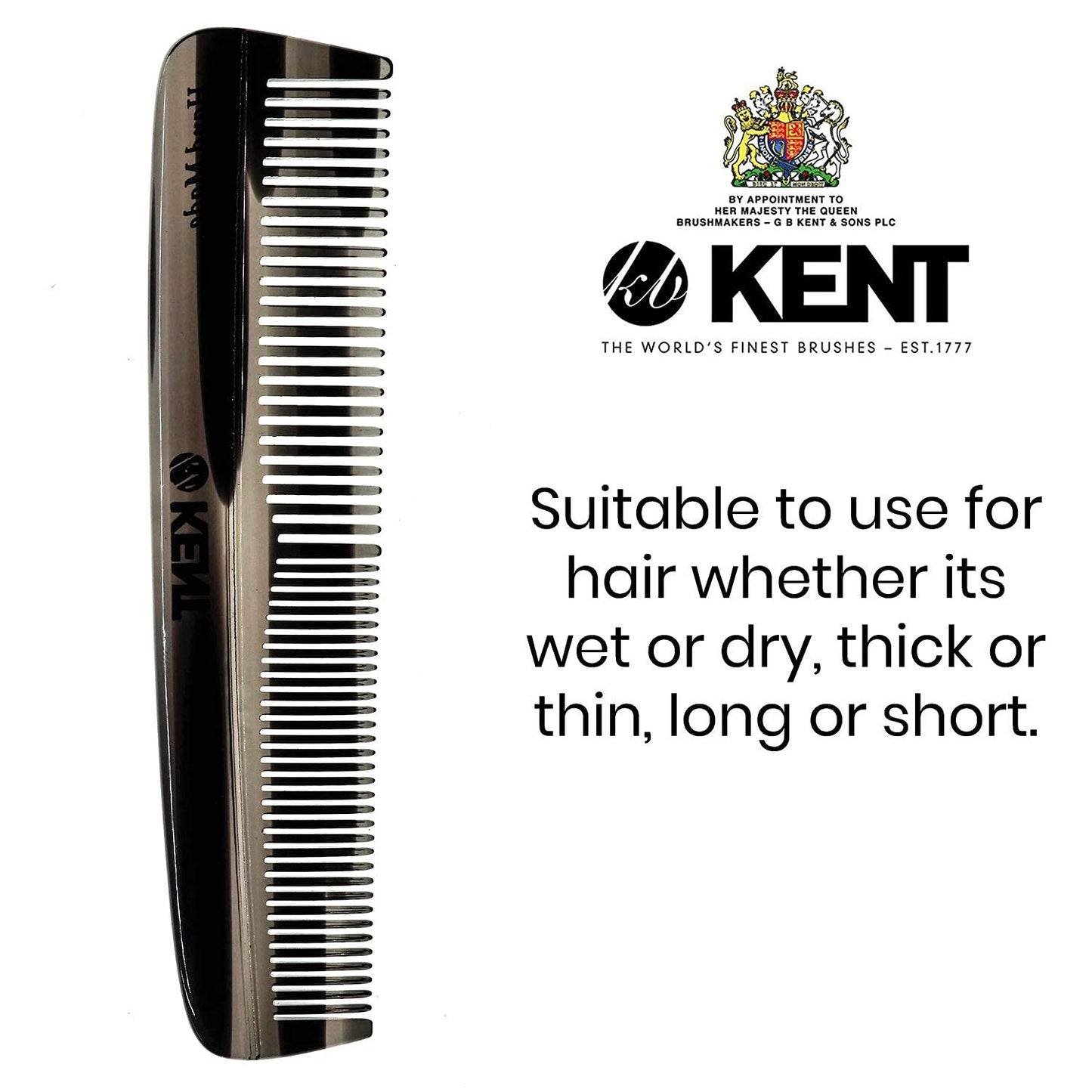 Kent R7T THE APSLEY Limited Edition Double Tooth Hair Pocket Comb, Small Fine/Wide Tooth Comb for Styling Hair, Beard and Mustache for Men, Women and Kids. Saw Cut Hand Polished. Handmade in England