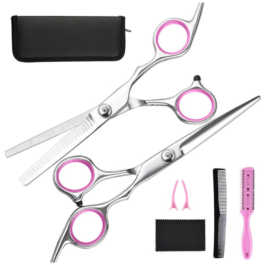 Hair Cutting Scissors Thinning Shears- Fcysy Professional Barber Sharp Hair Scissors Hairdressing Shears Kit with Haircut Accessories in Leather Case for Cutting Styling Hair for Women Men Pet- 7 Pcs