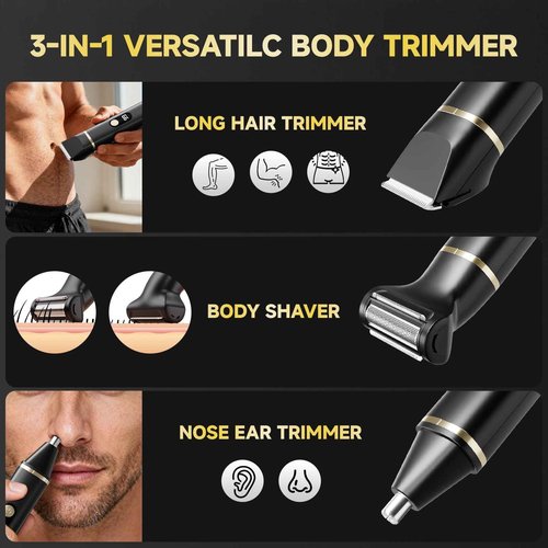 tiovara Beard Trimmer for Men, IPX7 Waterproof Body Hair Trimmer Electric Razor Shaver Body Grooming Kit Wet/Dry Use for Groin, Nose, Ear Hairs, Beard, Legs, Chest