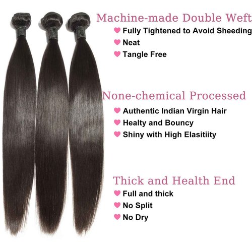 ManeMajesty 12A Straight Human Hair Bundles 3 Pcs 8 10 12 Inch 100% Human Hair Extension Unprocessed Brazilian Virgin Human Hair Quick Weave Straight Bundles Human Hair Natural Color for Black Women