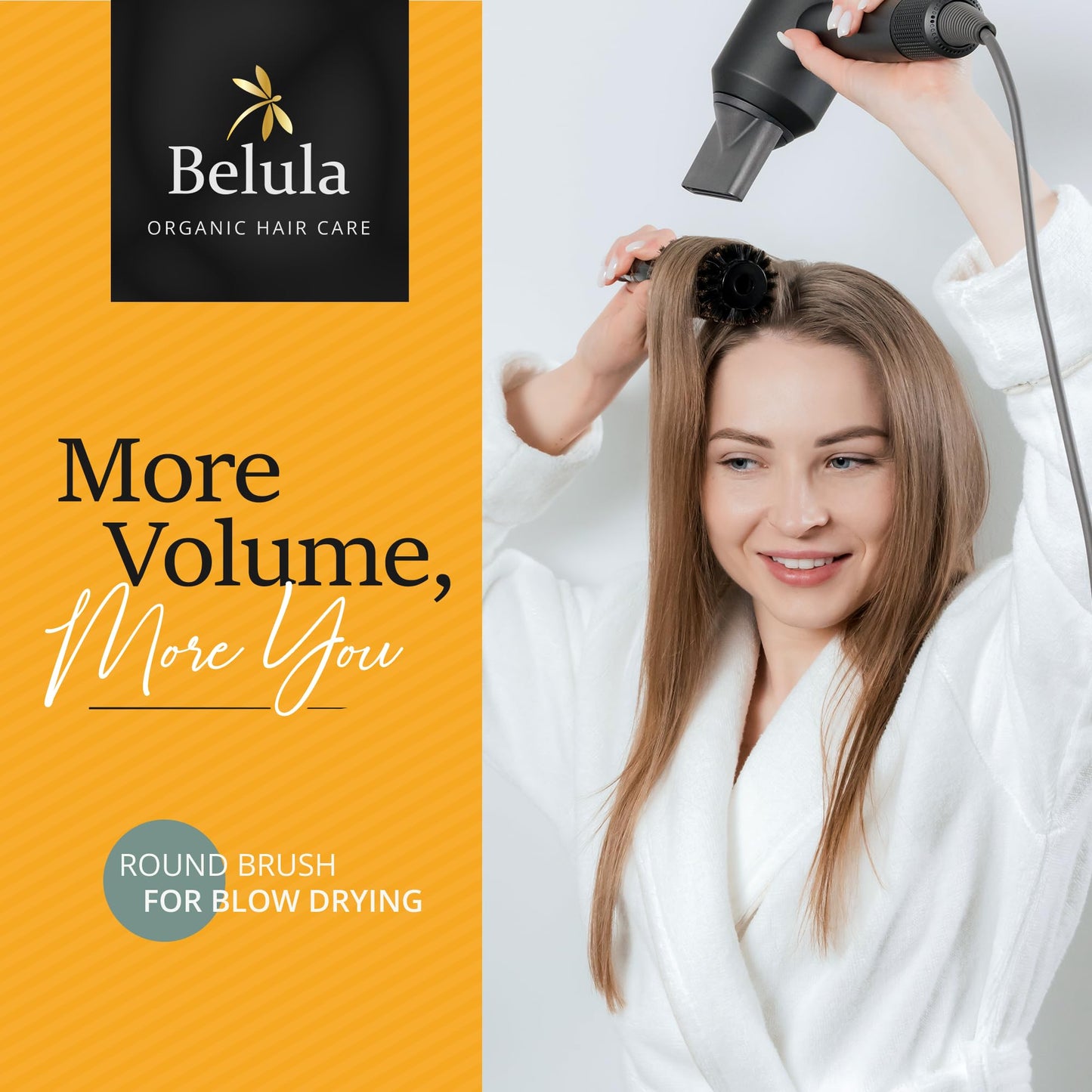 Belula 100% Soft Boar Bristle Round Brush for Blow Drying Set. Round Hair Brush With Large 2.4” Wooden Barrel. Hairbrush Ideal to Add Volume and Body. Free 3 x Hair Clips & Travel Bag