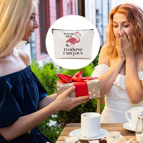 BQXH 50th Birthday Gifts for Her, Gifts for 50th Birthday Woman, Flamingo Gifts Funny Makeup Bag, 50 Year Old Gifts for Women Grandma Mom, Turning 50 Cosmetic Bag, Flamingo Lover Gifts Toiletry Bag