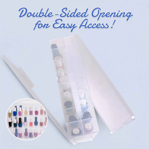 AISLE 3 ESSENTIALS Nail Polish Organizer for 48 Bottles, Double-Sided Display Case with Adjustable Dividers, Clear Storage Box with Secure Latches, Portable Storage Box for Travel