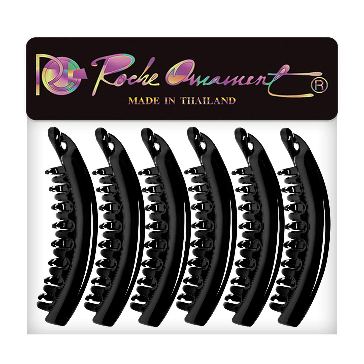 RC ROCHE ORNAMENT 6 Pcs Womens Premium Hair Plastic Banana Classic Clincher Strong Hold Ponytail Maker Styling Girls Ladies Beauty Accessory Clasp Clip, Large Black