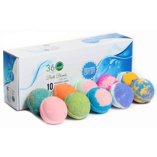 360Feel Bath Bombs Gift Set - Handcrafted Moisturizing Bath Bombs for Women Infused with Essential Oils - an Ideal Gift for Any Occasion - Non-Staining and Glitter Free Fizz - Large - Set of 10