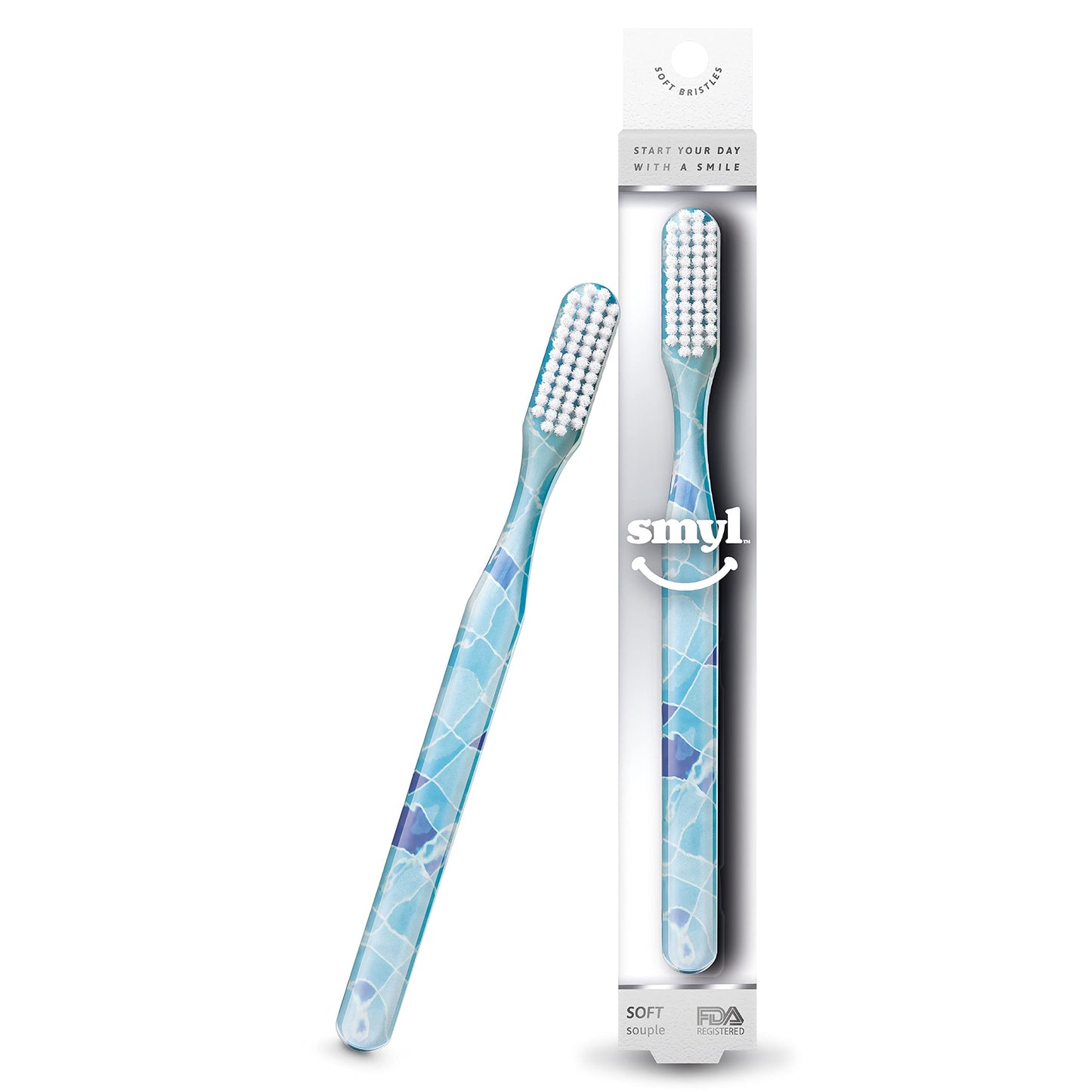 SMYL Toothbrush, Toothbrushes for Adults with Nylon Bristles, Oral Care and Plaque Removal, Day at The Beach Design, Aqua