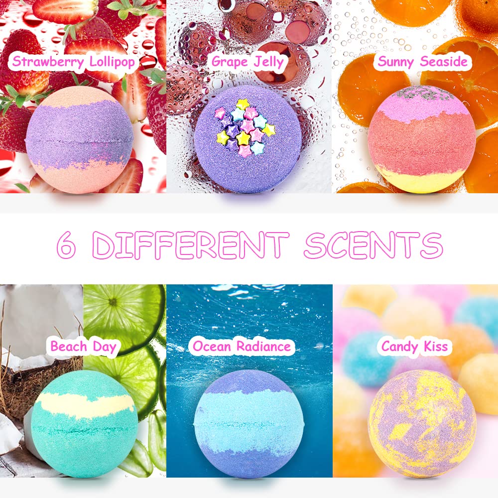 Canvalite Kids Bath Bombs with Surprise Inside 6 Pcs Handmade Bath Bombs Kits Mermaid Gifts for Girls Skin Friendly and Safe Natural Bath Bombs Spa Fizzy Bubble Bath with Little Girls Jewelry