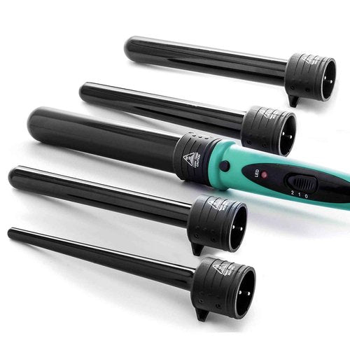 Marquee Beauty Professional Salon 8 Piece Flat And Curling Iron Set, 5 Interchangeable Ceramic Tourmaline Barrels, Heat Protectant Glove (Black)