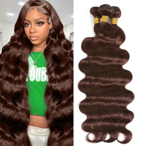 #4 Chocolate Brown Human Hair Bundles Body Wave 12 12 12 inch 100% Unprocessed Brazilian Virgin Hair Extensions 12A Quick Weave Bundles Human Hair Double Weft