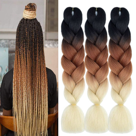 Ombre Braiding Hair Extensions for Women 6 Packs/24 Inch Braiding Hair Fiber Crochet Hair for Box Braids Senegal Twist Hair Extensions(24" (Pack of 6),black/1#)