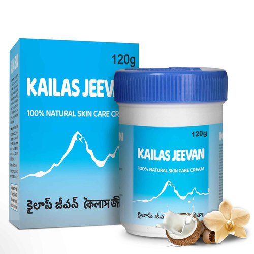 Kailas Jeevan Herbal & Natural Skincare Cream - 100% Natural Face Cream, Chemical-Free Cream, Skin Moisturizing Cream, Cracked Heels & Skin Soothing Cream, Skin Nourishing & Hydrating - 120g (2 Pack)