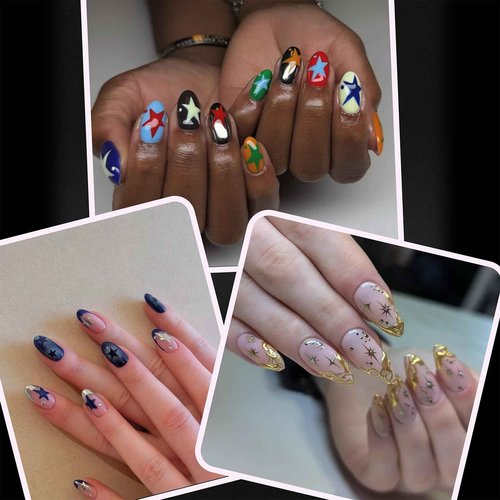 KINGNAME 17 Pcs 3D Star Nail Stickers Decals for Women Nail Art Design Press ons Wedding