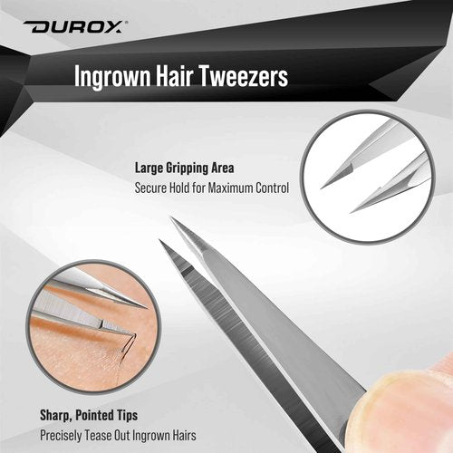 DUROX Precision 4-Piece Tweezer Set 1. Safety Tweezers for Facial Hair Removal for Women 2. Pointed Tip for Ingrown Hairs & Splinters 3. Precision Slant for Eyebrows 4. Classic Slant. Stainless Steel