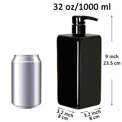 Youngever 3 Pack Pump Bottles for Shampoo 32 Ounce (1 Liter), Empty Shampoo Pump Bottles, Plastic Square with Lockdown-Leak Proof-Pumps (Black)