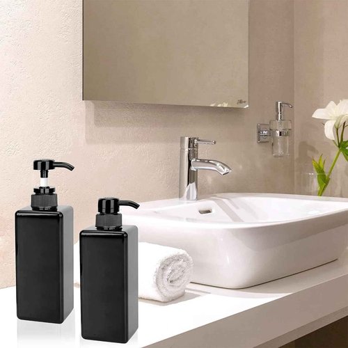 Amorettise 6 Pack Shampoo and Conditioner Dispenser Bottles, 4 Pack 22 Oz & 2 Pack 8 Oz Refillable Square Plastic Pump Bottles for Dispensing Lotions, Shampoo, Conditioner, and Body Wash (Black)