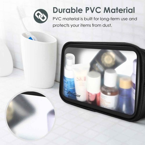 ProCase TSA Approved Travel Toiletry Bag Pouch, Matte Clear Travel Organizer Airport Carry-On Checkpoint Airline Compliant Storage Bag -2 Packs, Black
